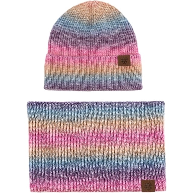 Classic Warm Fall Winter Hat - Soft Warm Foldable Leopard Cuff Ribbed Knit Color changing and plush two-piece set