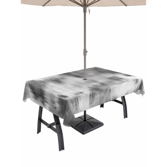 Outdoor Tablecloth with Umbrella Hole for Patio/Picnic/Party/Camping, Grey Ombre Waterproof Table Cloth Rectangle Table Cover Washable, Vintage Simple Abstract Gradient Mottled (60"x 120")