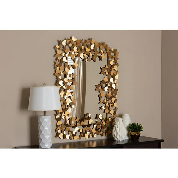 Baxton Studio Idalia Modern and Contemporary Antique Gold Finished Butterfly Accent Wall Mirror