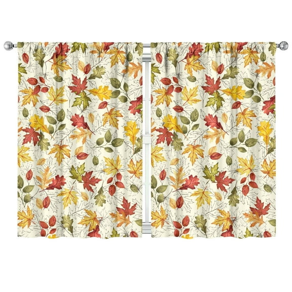 Autumn Decor Kitchen Curtains Set of 2 - Rustic Harvest Season Theme with Plaid Pumpkins, Semi-Sheer Tier Curtains, 42x63 Inch