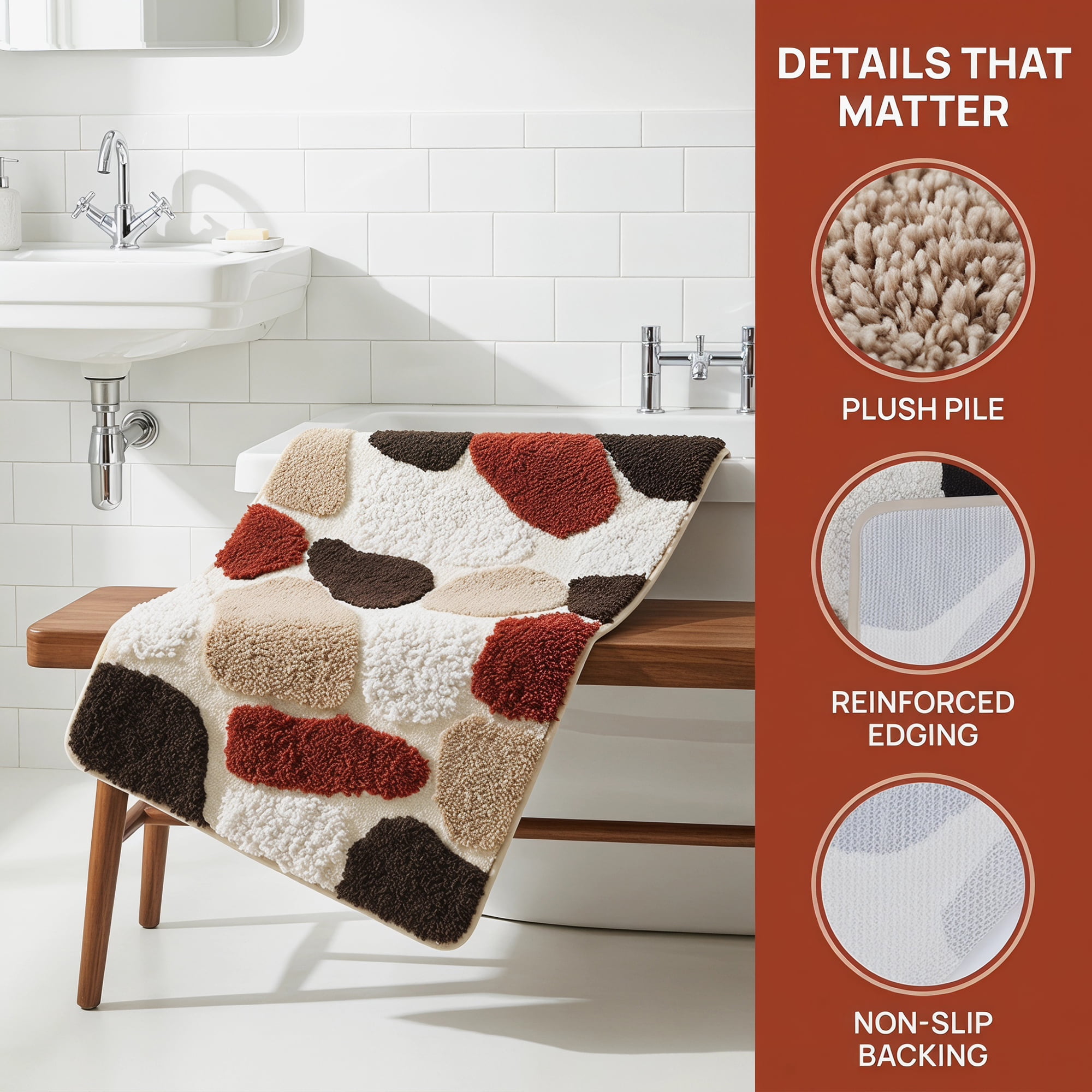 Unique Bargains Absorbent Non-Slip Plush Quick Dry Machine Washable Bath Mat Brown 24"x16"