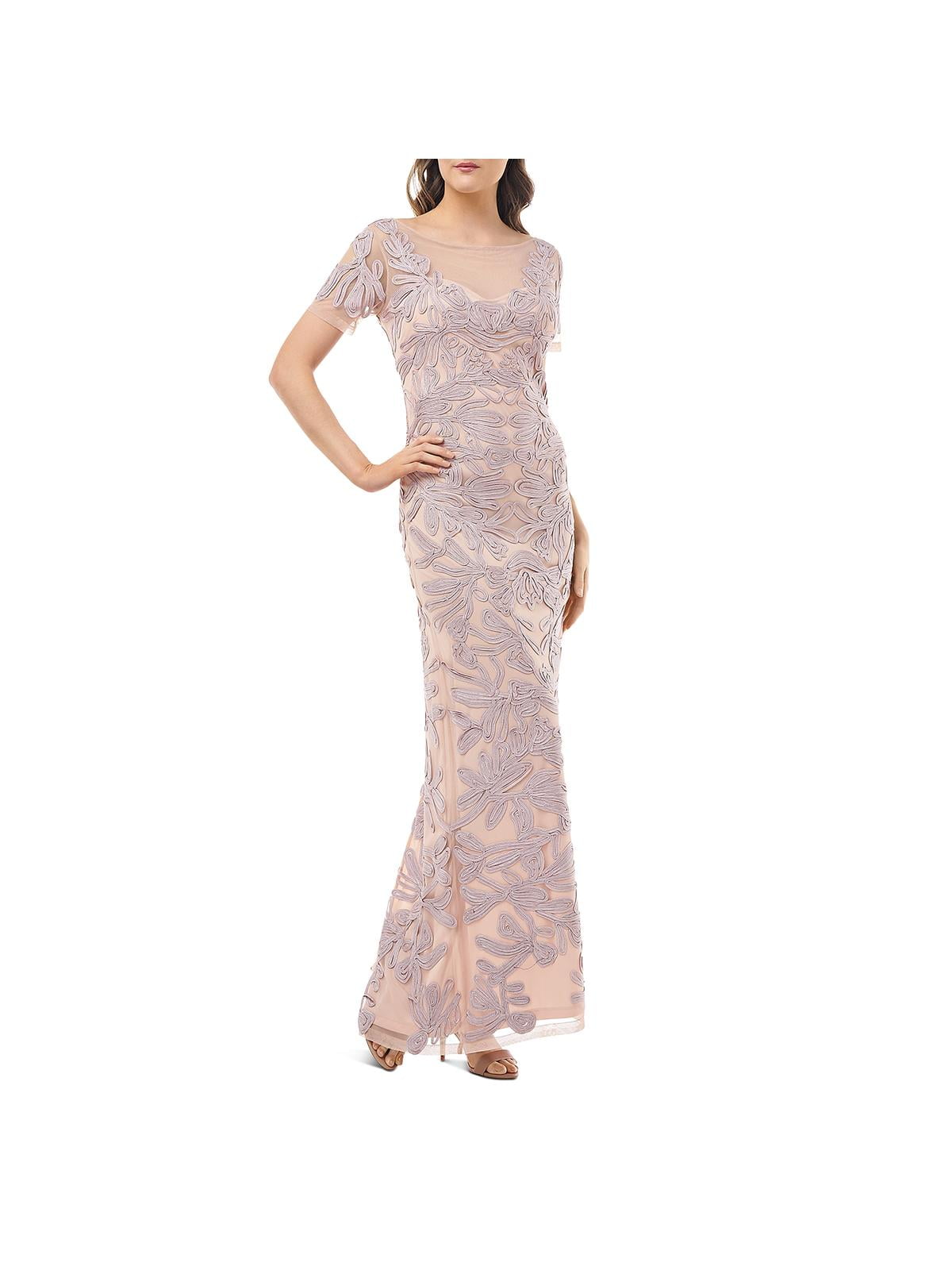 js collection embroidered overlay illusion lace evening dress