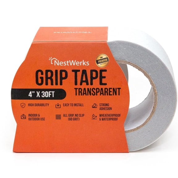 NestWerks Clear EVA Anti-Slip Grip Tape, 4 in x 30 ft, Transparent Indoor & Outdoor Weatherproof