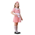 thumbnail image 6 of Otqutp 3 Piece Girls Dress Set Medical Style Nurse Themed Short Sleeve Dress Outfit with Headwear Apron Kids Fall Halloween Dress Up Clothing, 6 of 9