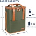 thumbnail image 5 of 6 Bottle Wine Carrier, Insulated and Padded Wine Carrying Cooler Tote Bag with Handle and Adjustable Shoulder Strap for Travel or Picnic, Wine Lover Gift, Oliver, 8.6" x 7.1" x 12.5"., 5 of 7
