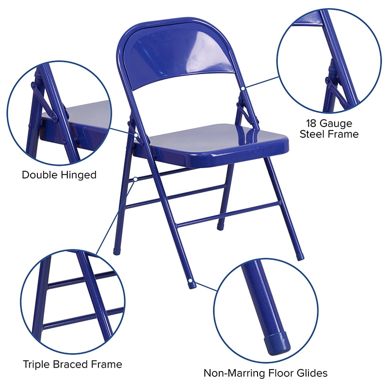 BizChair 2 Pack Cobalt Blue Triple Braced /& Double Hinged Metal Folding Chair
