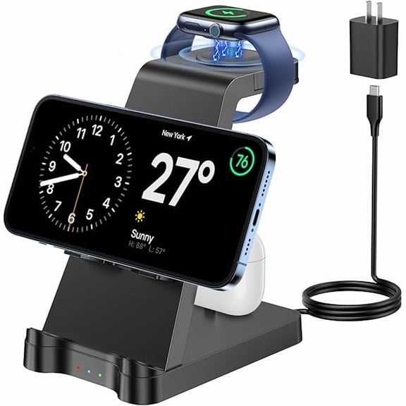 Saluqifa 3 in 1 Charging Station for Apple Products - Wireless Charging Station for Multiple Devices - Phone and Watch Charger Stand for iPhone 15/14/13/12/11 Series, iWatch Series 1-9/Ultra, AirPods