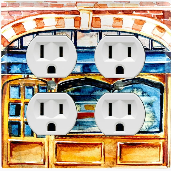 Metal Light Switch Wall Plate Outlet Cover (Coffee Mocha Espresso Shop Vintage Store Front - Double Duplex)