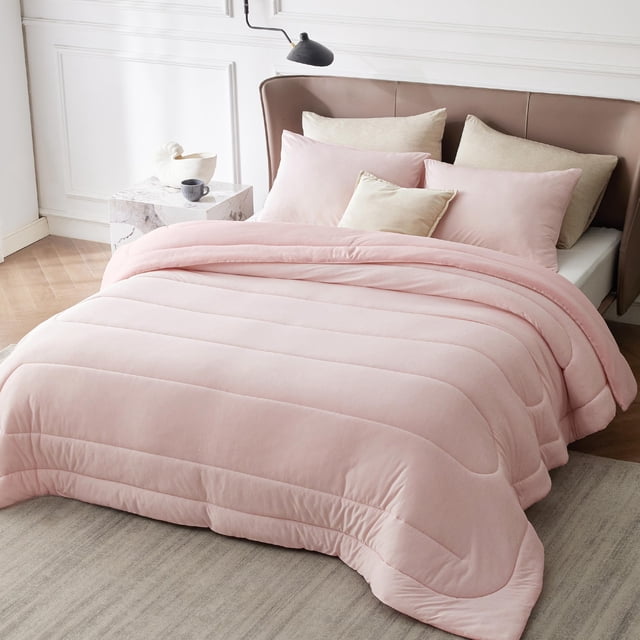 Juego de edredón Bedsure, tamaño queen, rosa helado, reversible, 3 piezas