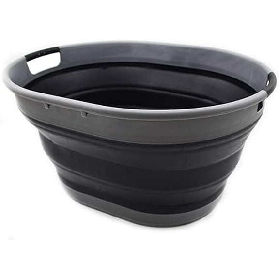 SAMMART 25L(6.6 gallon) Collapsible Oval Laundry Basket-Foldable Storage Container/Organizer-Portable Washing Tub-Space Saving Hamper-Pet Bath Tub,Water capacity 20L(5.28 gallon)