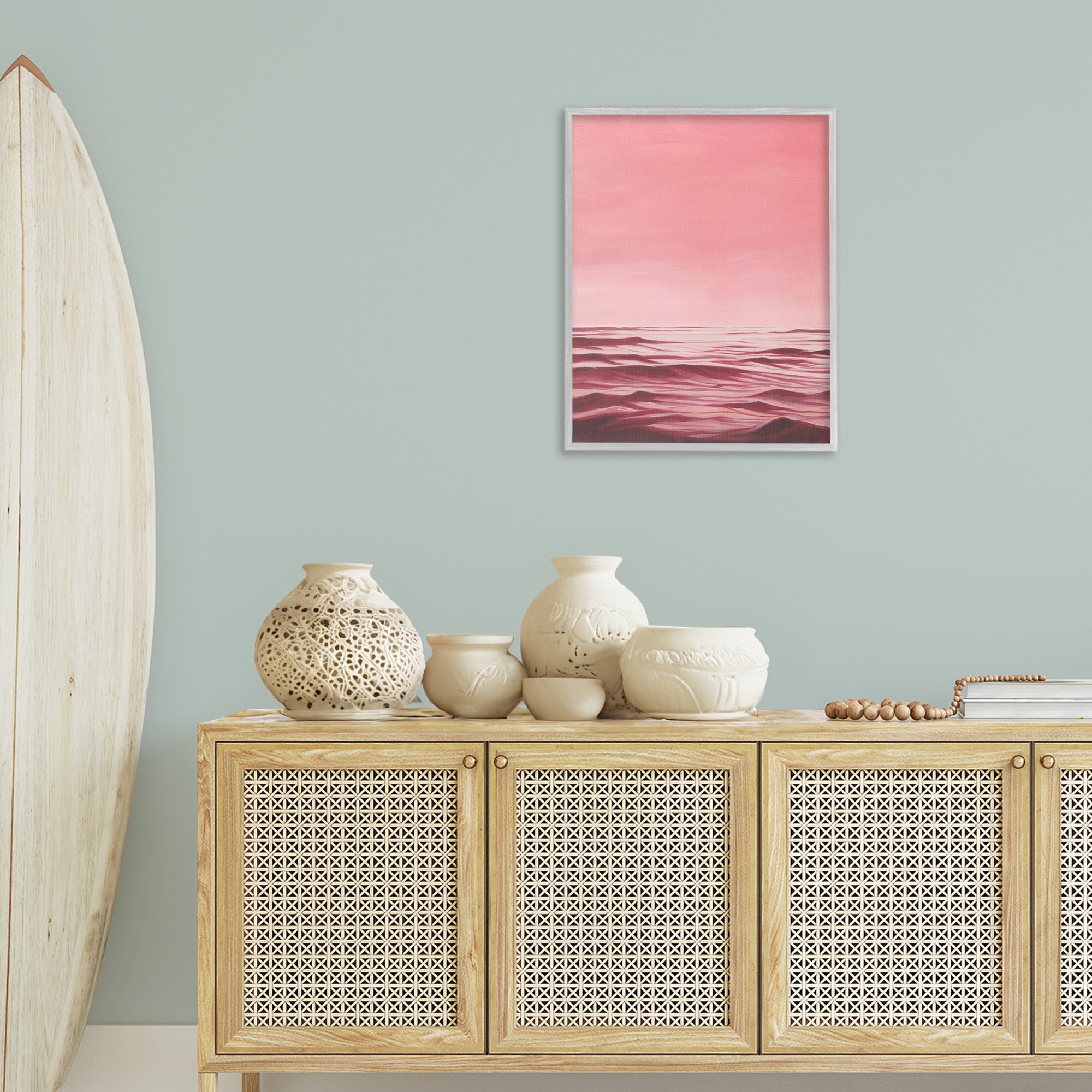 Stupell Industries Pink Ocean Ripples Coastal Painting Gray Framed Art Print Wall Art, 24 x 30