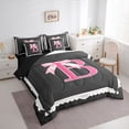 thumbnail image 2 of spefrowx Coquette B Letter Bow King Bedding, Black Pink Cartoon Ribbon King Bed in a Bag, Black Reversible, 7pcs, 2 of 6