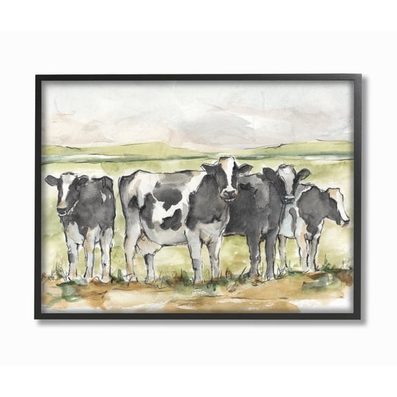 Stupell Industries Cow Pasture Farm Landscape Animal Watercolor Painting Framed Wall Art by Ethan Harper