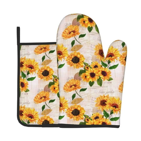 

Gaeub Sunflower 5 Print Oven Mitts and Pot Holders Sets of 2 Heat Resistant Pad Cooking Gloves for Baking BBQ Home Decor
