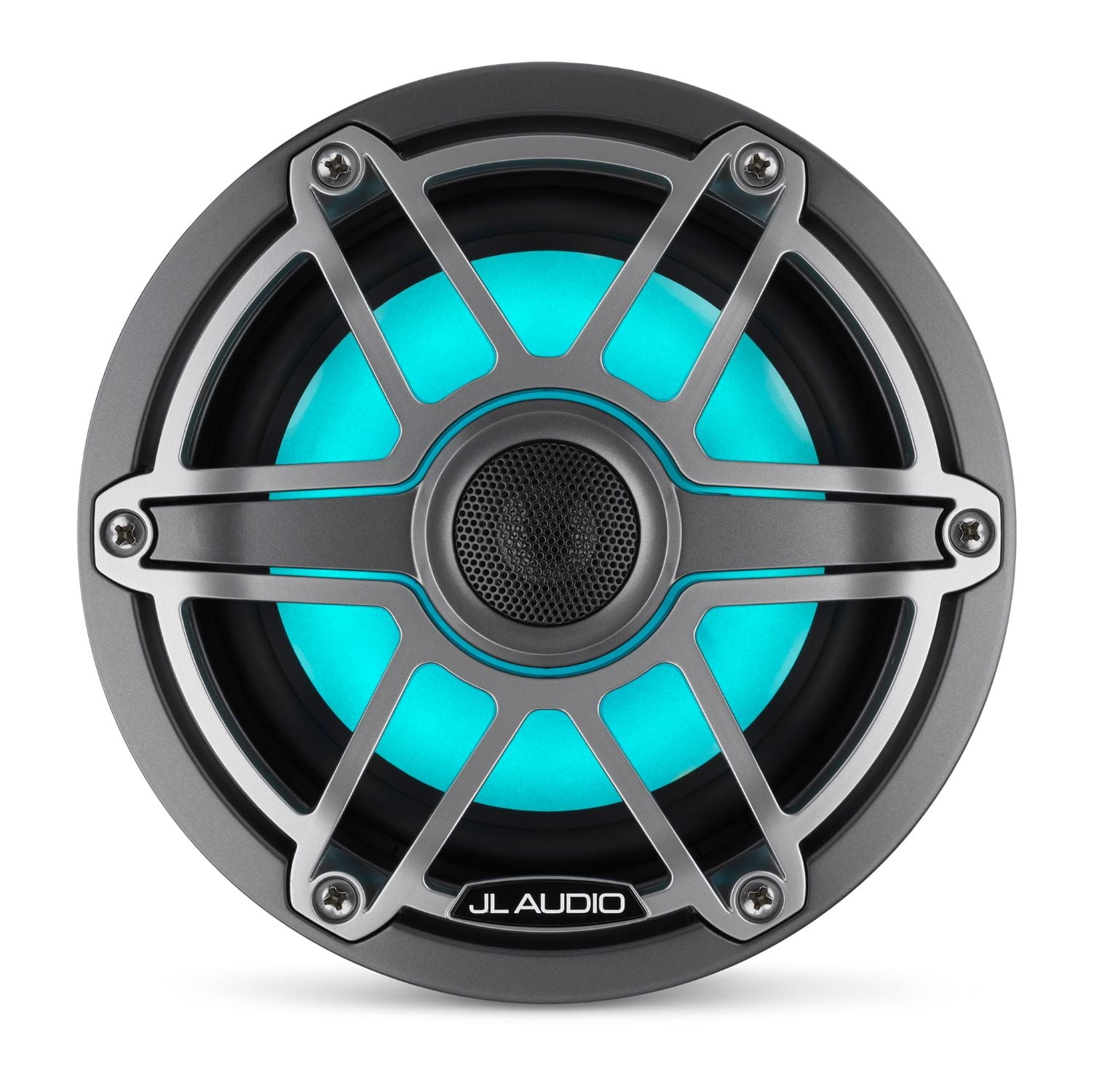 JL Audio M6-650X-S-GmTi-i 6.5-inch (165 mm) Marine Coaxial Speakers with Transflective™ LED Lighting, Gray Metallic Trim Ring, Titanium Sport Grille