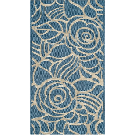 SAFAVIEH Courtyard Chester Floral Indoor/Outdoor Area Rug, Blue/Beige, 2' x 3'7"
