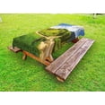 thumbnail image 1 of Landscape Outdoor Tablecloth, Hillside Meadows Cloudy Sky Fence Near the Road with Fir Trees on Both Sides, Decorative Washable Fabric Picnic Tablecloth, 58 X 104 Inches, Green Blue, by Ambesonne, 1 of 2