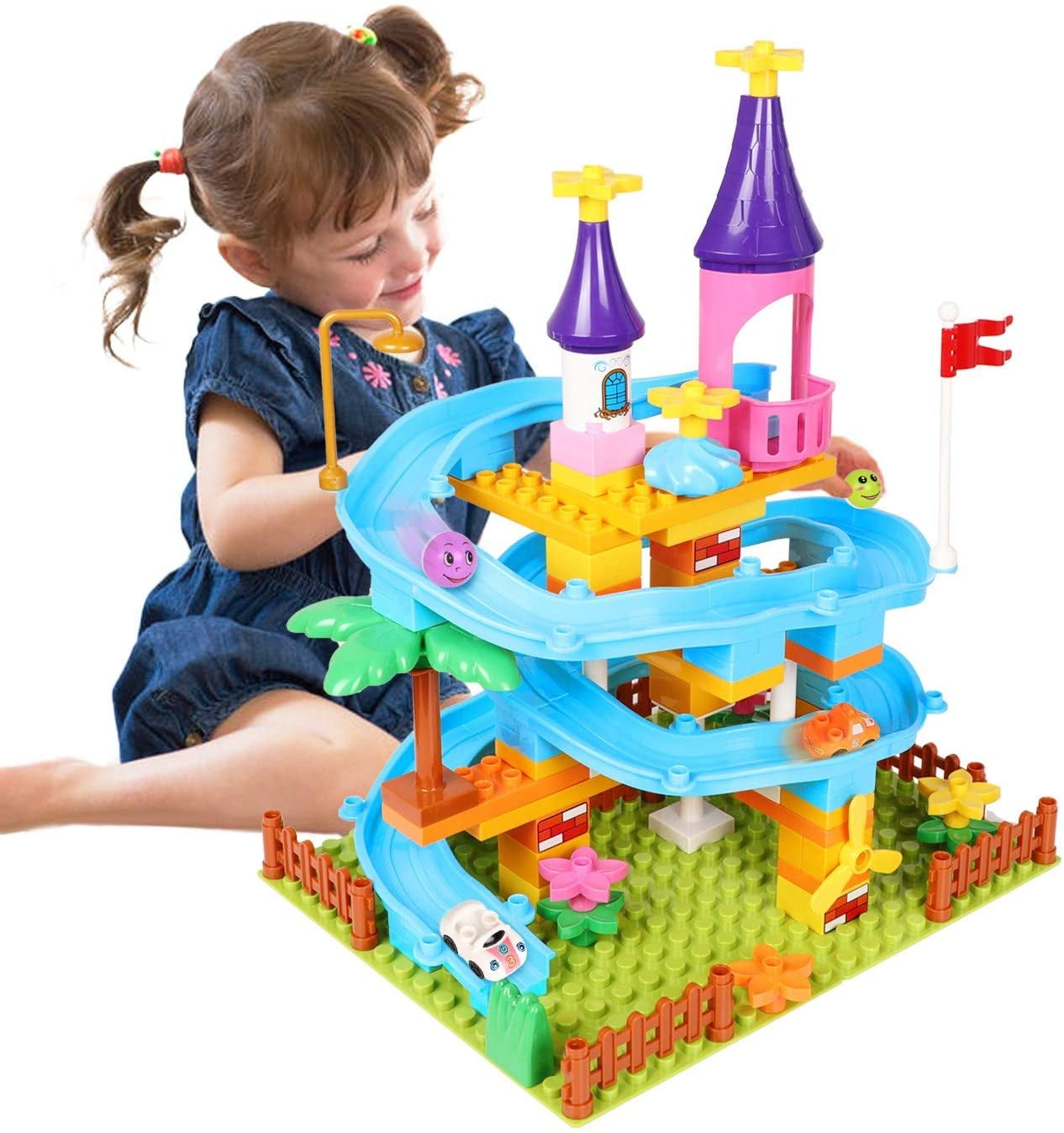 Mini STEM Dining Cart Foods Stacking Bricks Christmas Birthday Gifts for Toddlers Kids Boys Girls Age 3 4 5 6 7 8 9 10 117 Pcs Building Blocks Toy Set 