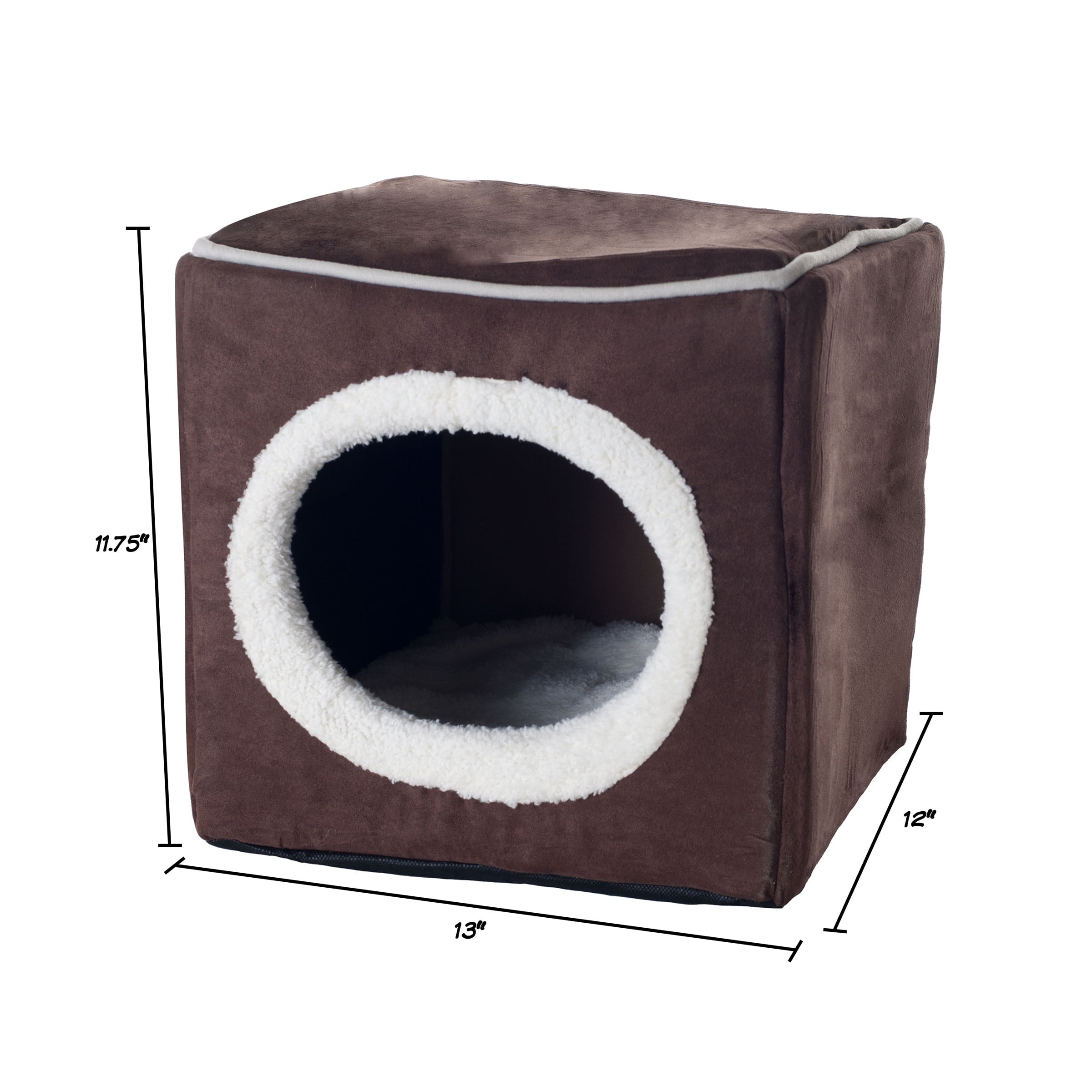 Cat House ? Plush Enclosed Cat Bed with Removable Cushion ? Foam Pet Cave Bed for Kittens or Small Dogs up to 16lbs by Petmaker (Dark Brown)