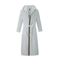 thumbnail image 3 of FashGudim Mens Robes Big and Tall with Hood Full Length Plush Long Robe Fleece Bathrobe(White & Black Trim, S/M), 3 of 6