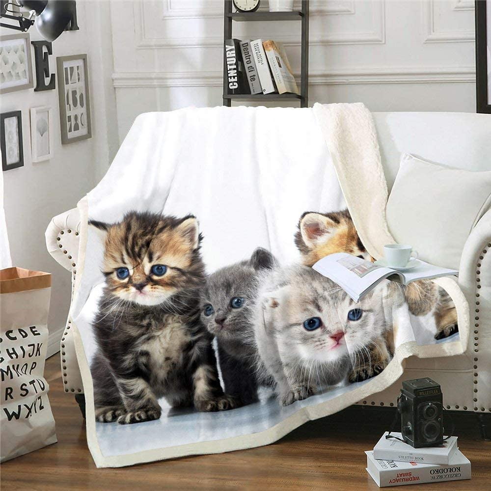 Cat Print Kids Sherpa Fleece Blanket Cute 3D Pet Cat Plush Blanket Fuzzy Soft Warm Animal Blanket Microfiber Xmas Birthday Gifts for Kids Teens Girls Boys White Gray Baby 30 x40 Walmart