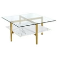 thumbnail image 3 of Evelyn&Zoe Otto 32" Wide Square Coffee Table with Faux Marble Shelf, Brass, 3 of 5