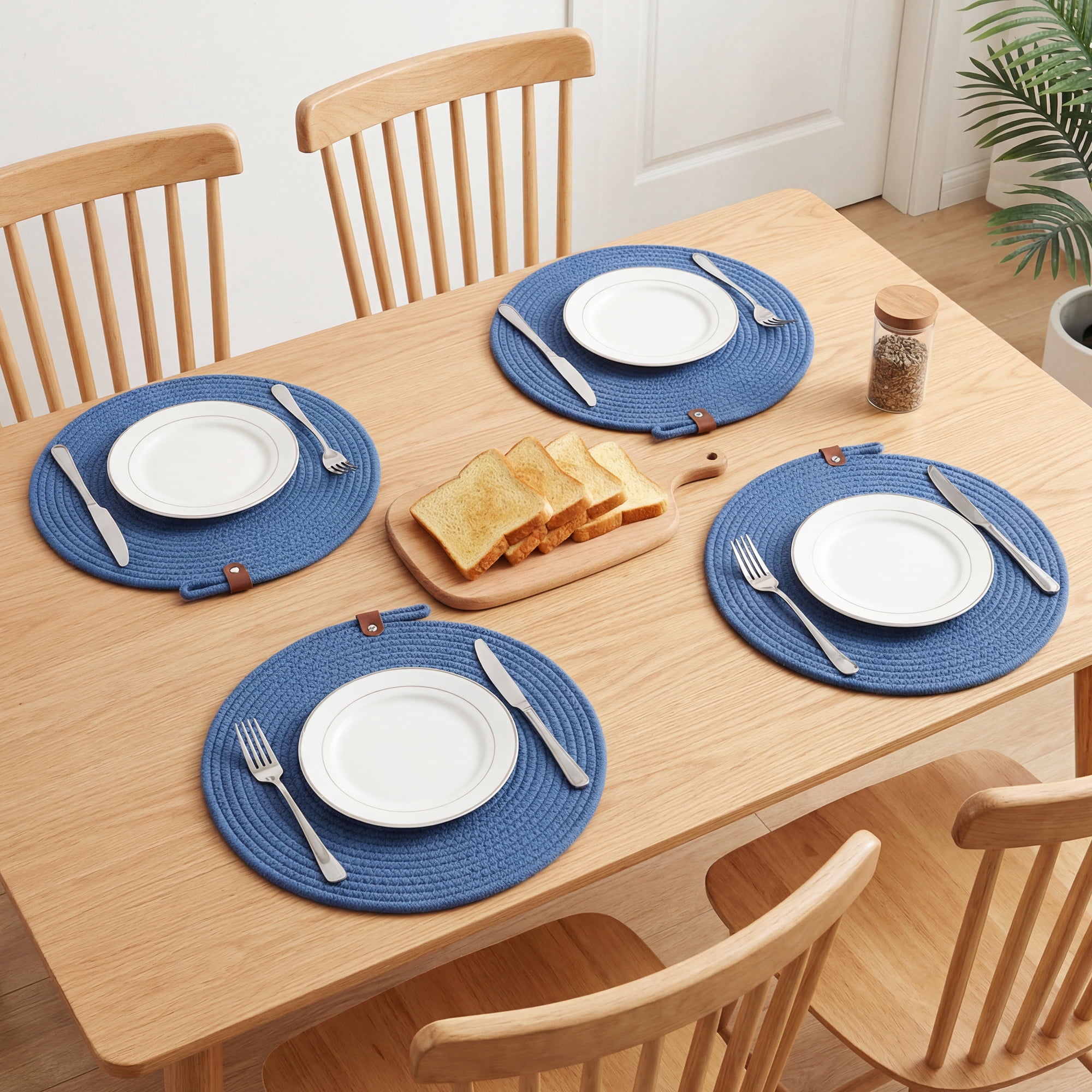 Unique Bargains Farmhouse Placemats 4pcs Dark Blue 13"x13"