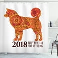 thumbnail image 1 of Year of the Dog Shower Curtain, Canine Design with Blooming Flowers and Hearts 2018 Festive Asian Calendar, Fabric Bathroom Set with Hooks, 69W X 75L Inches Long, Multicolor, by Ambesonne, 1 of 3