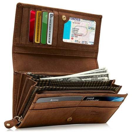 Collection Leather Clutch Wallet (Genuine Leather Wallets For Women - Embossed Floral Ladies Accordion Clutch RFID Wallet With ID)