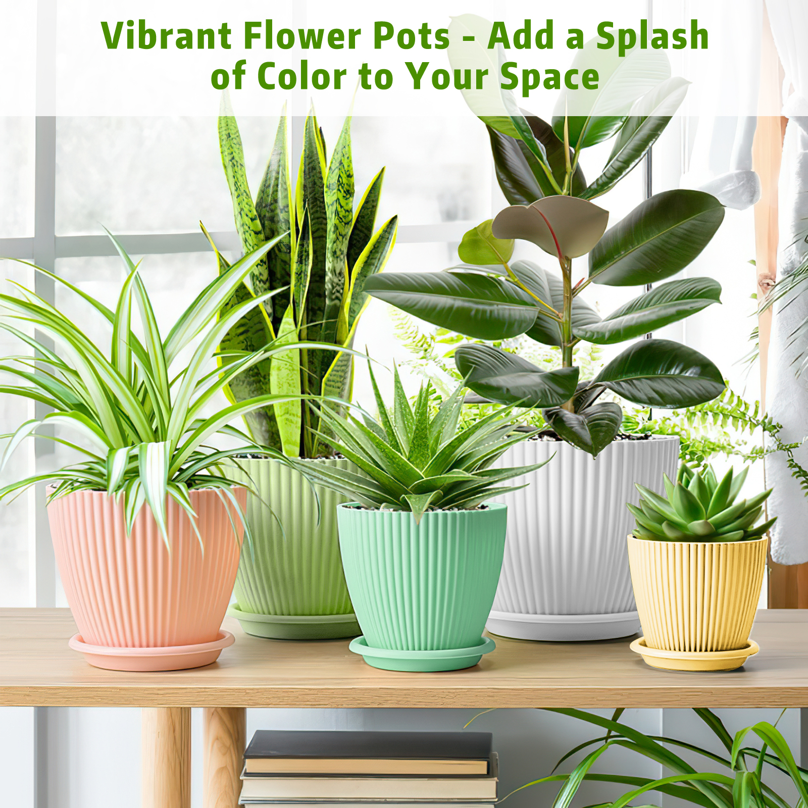 Xueyu 5-Pack Plastic Plant Pots with Saucers, Multicolor photo 3