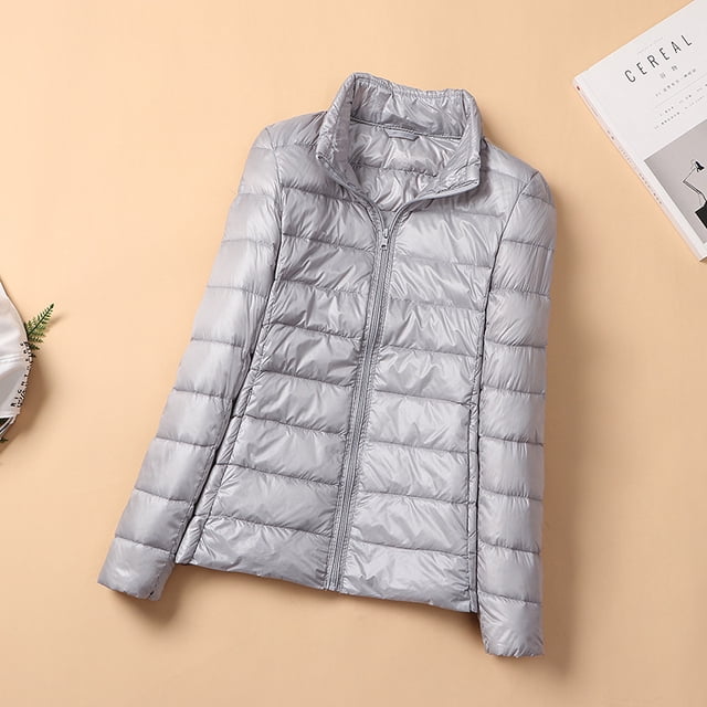 Chaqueta de plumón ligera para mujer, cuello alto corto, ajustada, para otoño e invierno, abrigo de mujer de talla grande