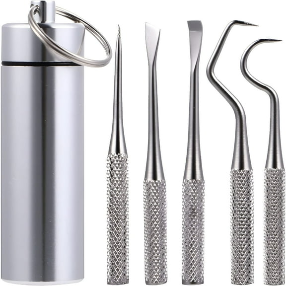 ACDANC Straight Toothpick Stainless Half-moon Toothpick Titanium Toothpick Pocket Elbow Toothpick Travel Tooth Scraper Toothpick Key Ring Reusable Floss Tooth Pick Metal Toothpick