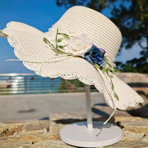 Weaving Hats Women Wide Brim Breathable Casual Trendy Romantic brim design  Women Hats Summer Ladies Hats Summer for Outdoor Festivals Holidays White