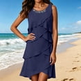 thumbnail image 2 of Womens Summer Dresses, Women's Flowy Chiffon Tiered Cocktail Dress Diamond Crewneck Sleeveless Layered Knee Length Wedding Guest Dresses, 2 of 6