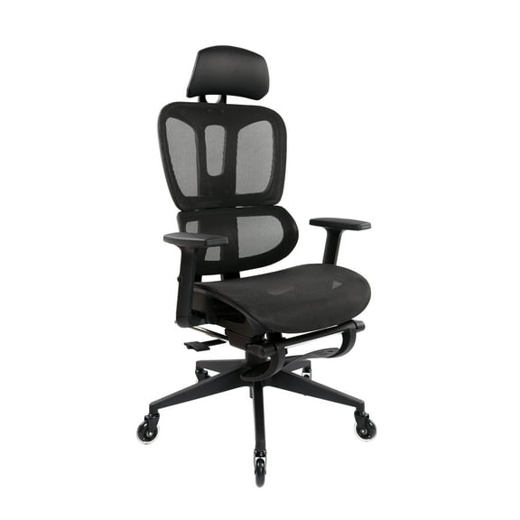 Techni Mobili Ultimate Reclining Ergonomic Mesh Office Chair with Lumbar Support and Footrest RTA-380C-BK