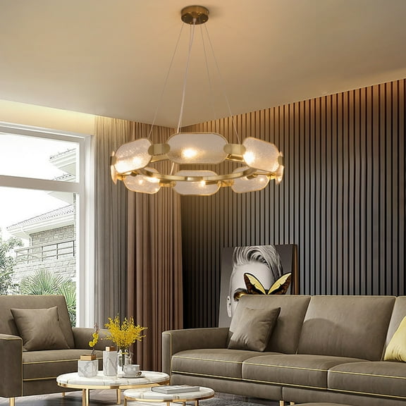 8-Light Large Modern Gold Frosted Glass Chandelier Ceiling Light 110V,Height Adjustable,E12 Base