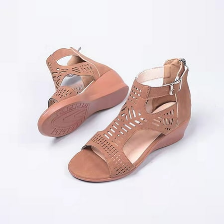 

Sandals Peep-Toe High Heel Bootie for Women Ankle Platform Wedges Cutout Side Strap Heeled with Buckleby