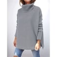 thumbnail image 3 of Suéteres de Cuello Alto de Gran Tamaño para Mujer, Larga de Murciélago, Dobladillo Abierto, Túnica, Suéter de Punto, Tops Gris XXL, 3 of 5