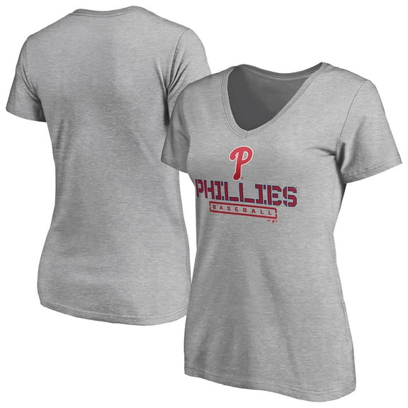Women's Gray Philadelphia Phillies Evanston Stencil V-Neck T-Shirt