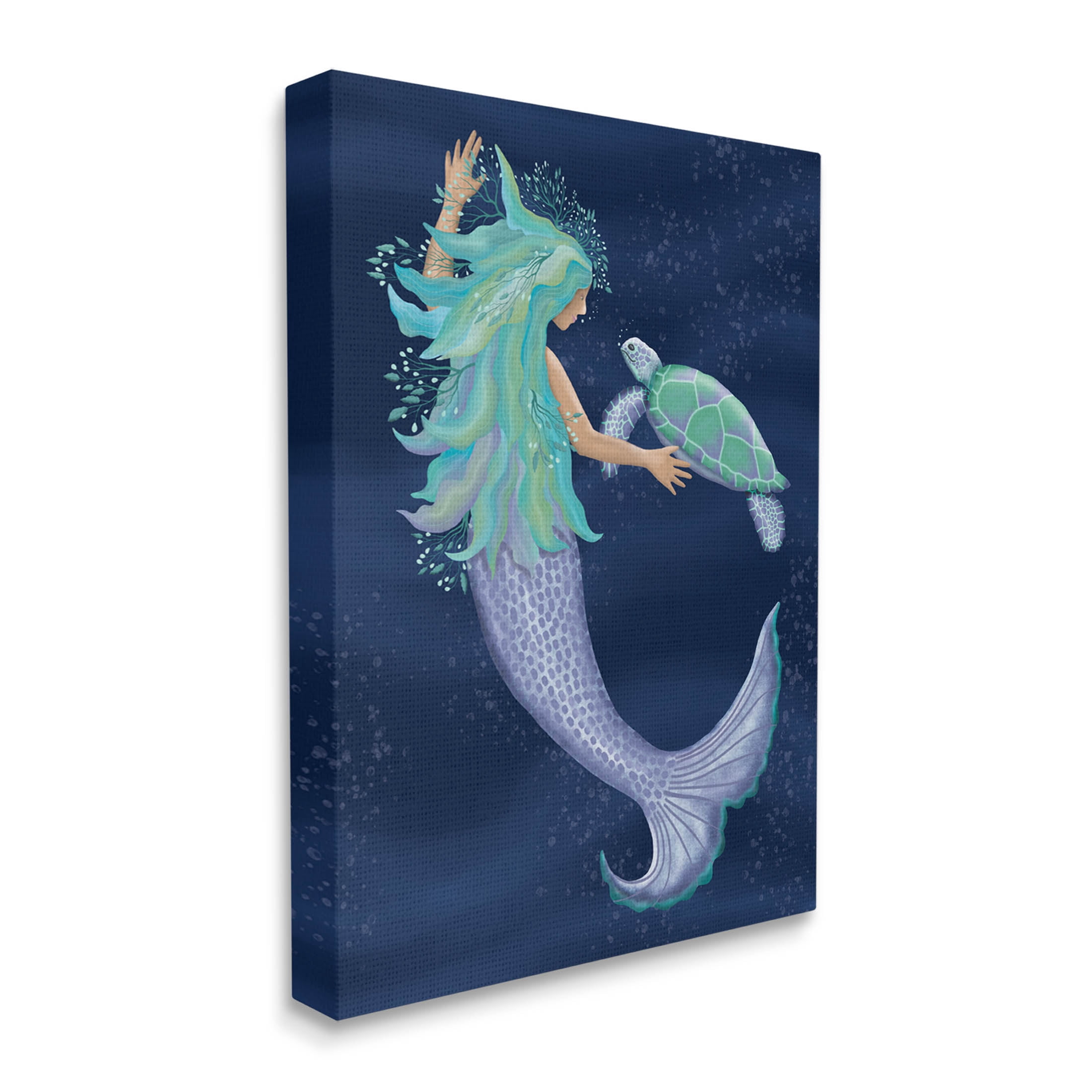 Nautical Mermaid Swimming Tortoise Fairy Tales & Fantasy Graphic Art Gallery Wrapped Canvas Print Wall Art