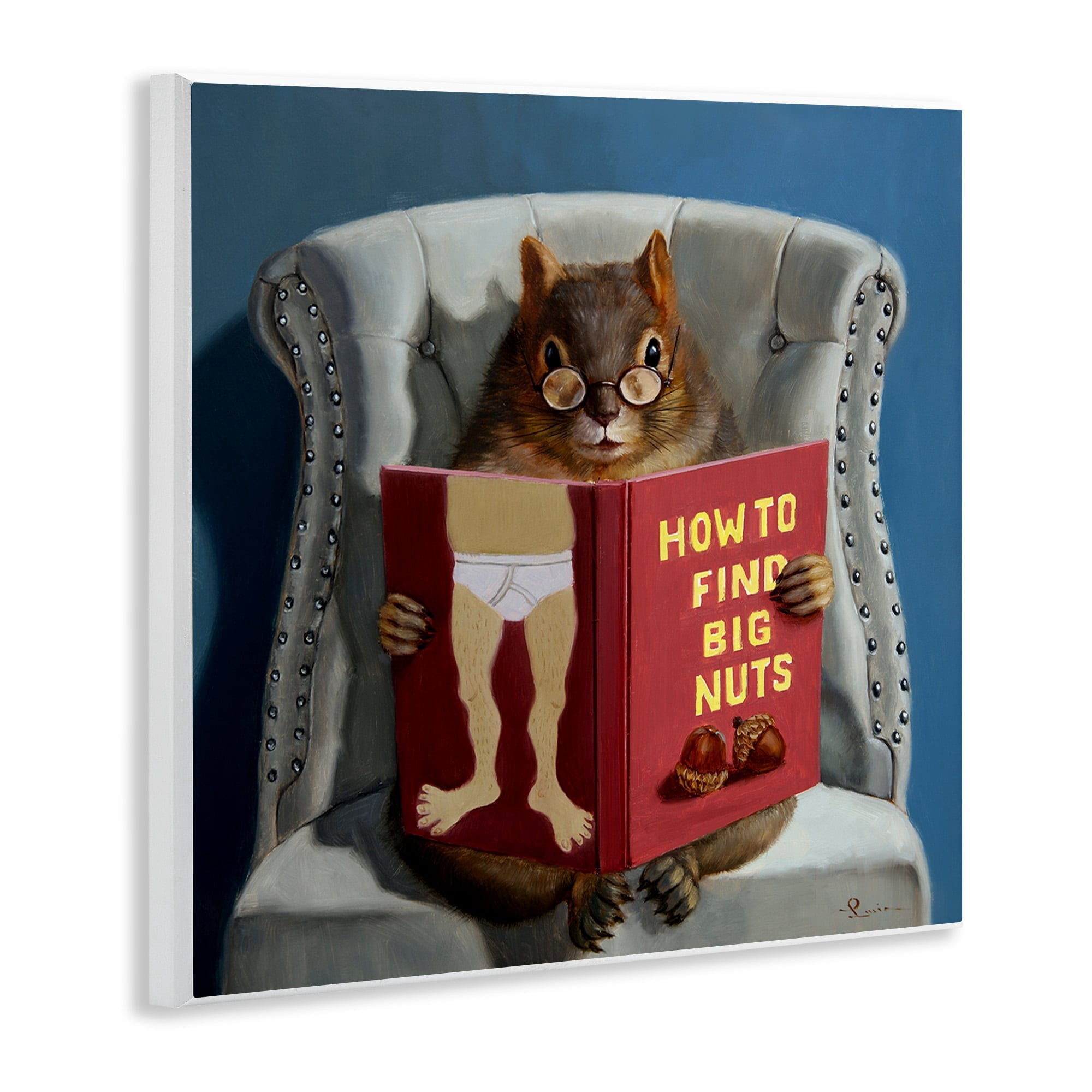 Stupell Industries Squirrel Reading Red Book on Chair Sassy Humor, 12 x 12,Design by Lucia Heffernan
