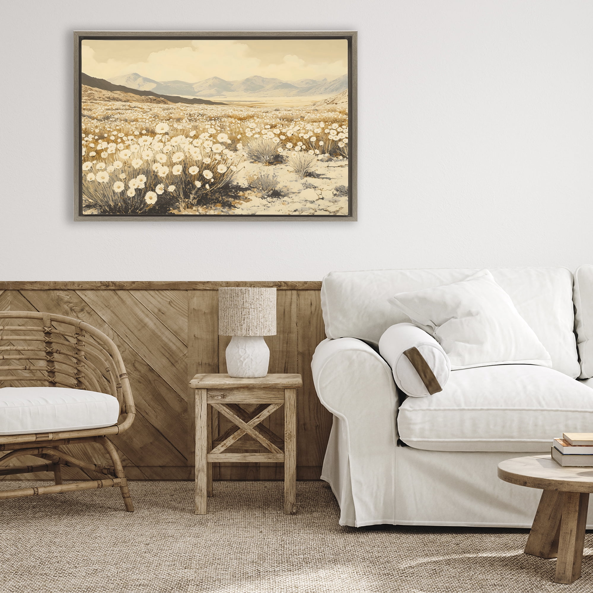 Stupell Industries Desert Wildflowers in Golden Valley Brown Framed Floater Canvas Wall Art, design by Franklyn Gregory