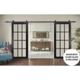 thumbnail image 3 of Sturdy Double Barn Door with | Felicia 3355 Matte Black with Clear Glass | 13FT Rail Hangers Heavy Set | Solid Panel Interior Doors, 3 of 6