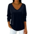 thumbnail image 2 of Huankd Velvet Tops for Women Long Sleeve V Neck Loose Fit Casual Dressy Blouses Fall Winter 2025 Soft Velour Shirts Navy S, 2 of 7