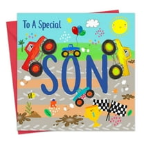 Twizler Son Birthday Card for Children - Monster Trucks - Kids Boys Birthday Card for Son