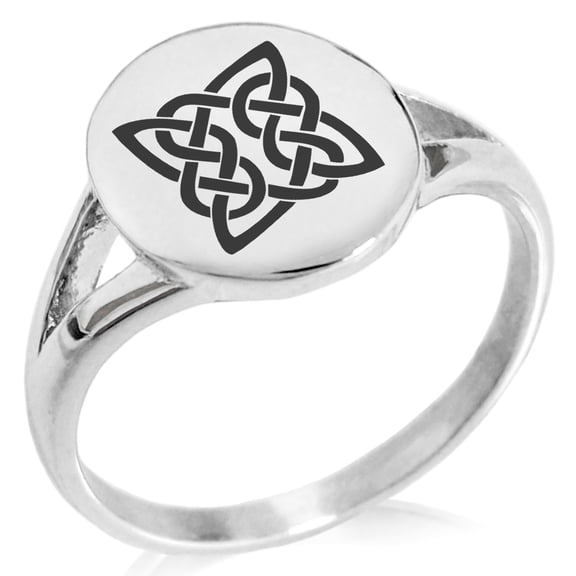Stainless Steel Celtic Quaternary Eternity Knot Minimalist Oval Top Polished Statement Signet Ring