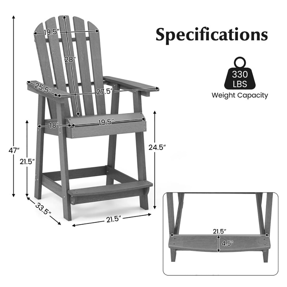 Aimee Lii HDPE Patio Chair with Armrest and Footrest for Indoor Outdoor, Outdoor Patio Furniture, Gray