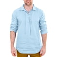 thumbnail image 2 of Fall Shirts for Men Baggy Cotton Linen Solid Long Sleeve Drawsting Retro T Shirts Tops Blouses, 2 of 8