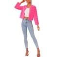 thumbnail image 2 of INSPIRE CHIC Women's Long Sleeve Solid Color Collarless Shaggy Soft Faux Fur Coat S Hot Pink, 2 of 6