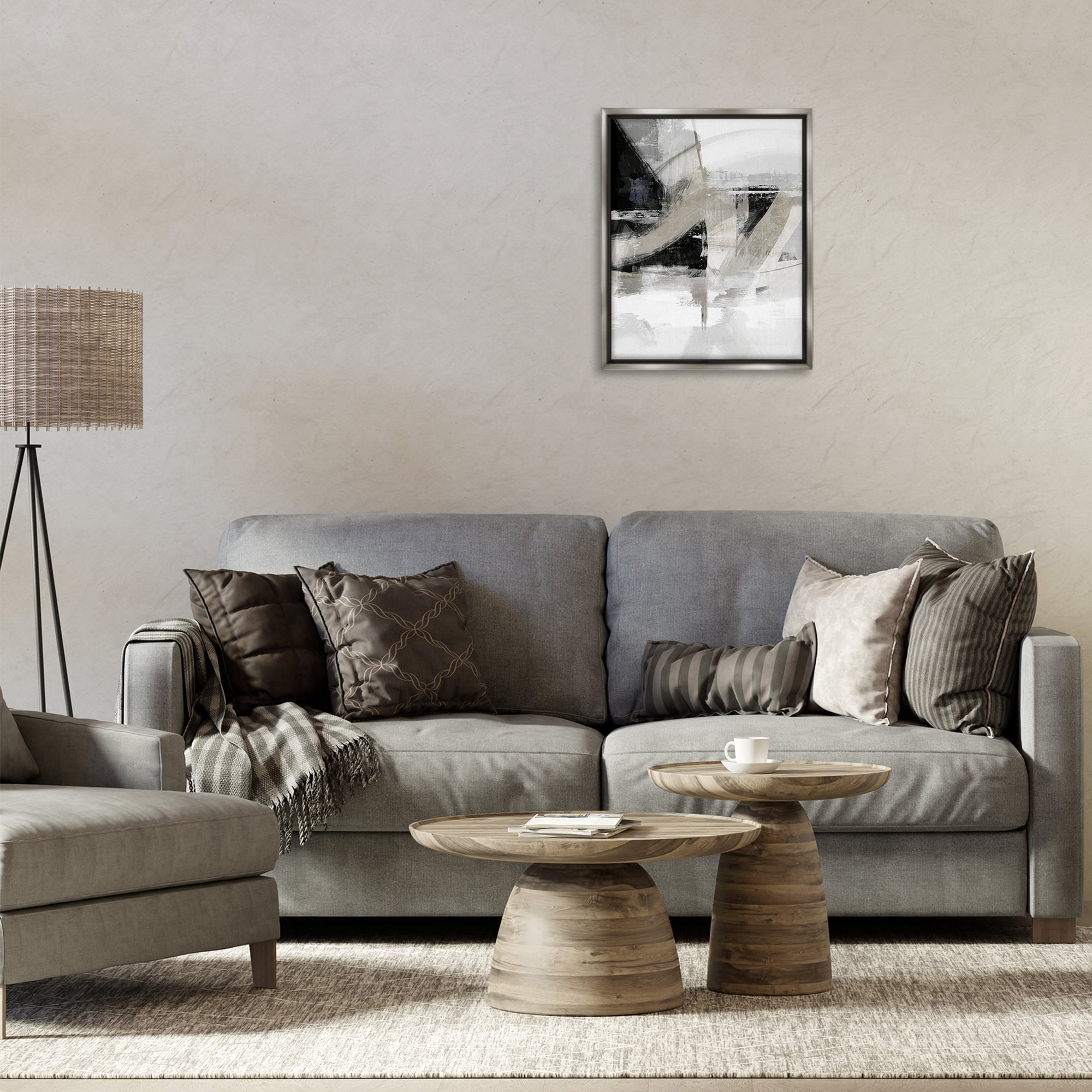 Stupell Industries Neutral Urban Complex Abstract Painting Gray Floater Framed Canvas Art Print Wall Art, 17 x 21